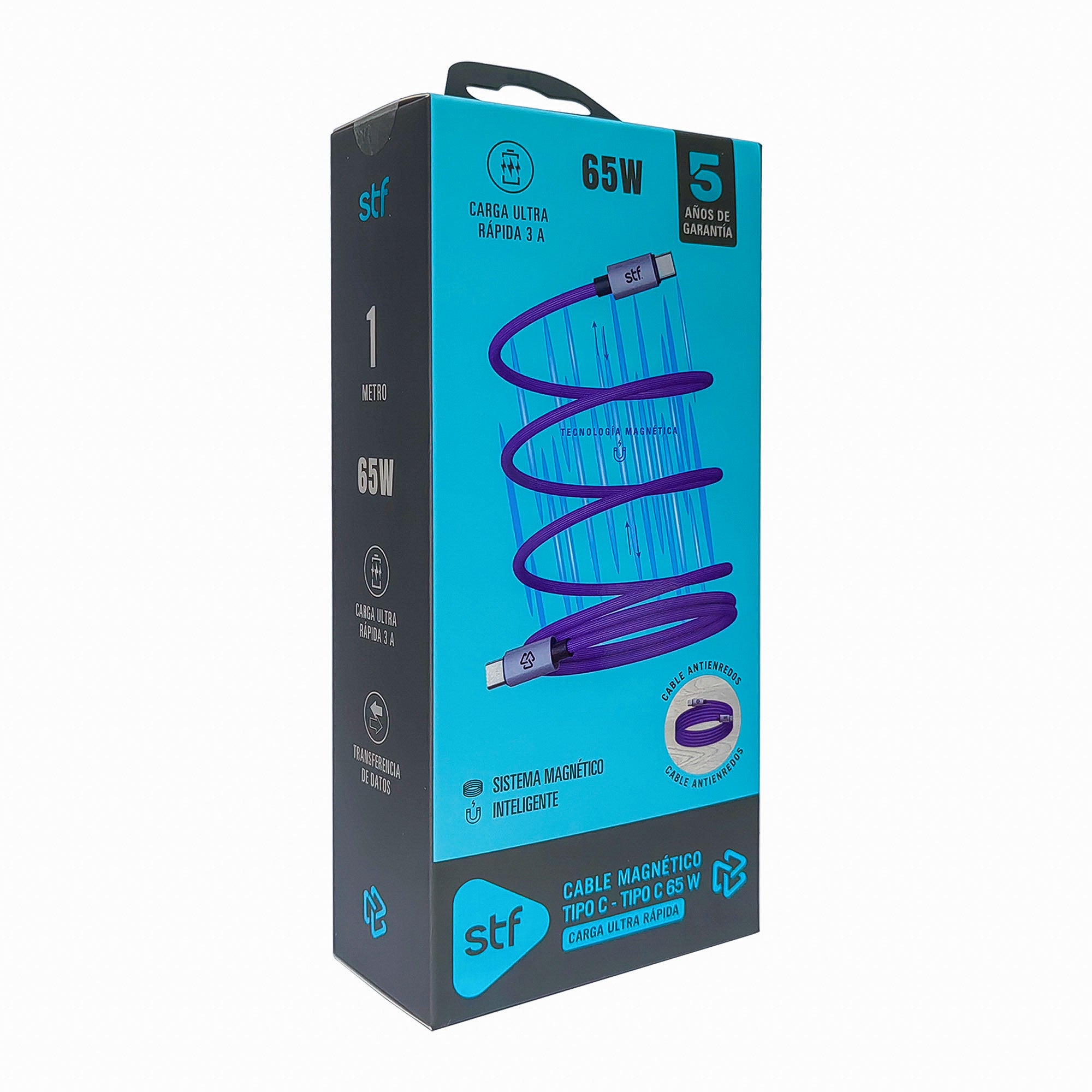 Cable Magnético Tipo C a Tipo C STF Carga Rápida, 65W, Transferencia de datos, Morado