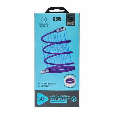 Cable Magnético Tipo C a Tipo C STF Carga Rápida, 65W, Transferencia de datos, Morado