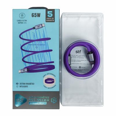Cable Magnético Tipo C a Tipo C STF Carga Rápida, 65W, Transferencia de datos, Morado