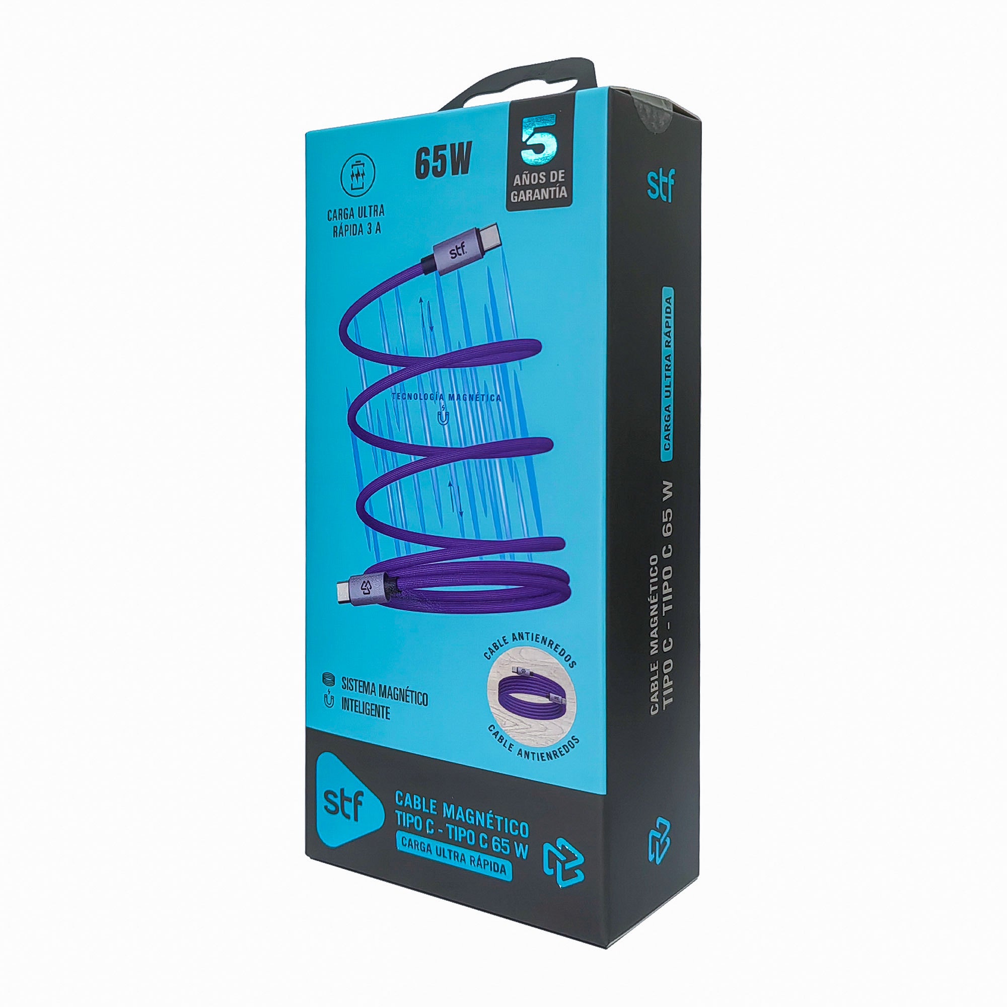Cable Magnético Tipo C a Tipo C STF Carga Rápida, 65W, Transferencia de datos, Morado