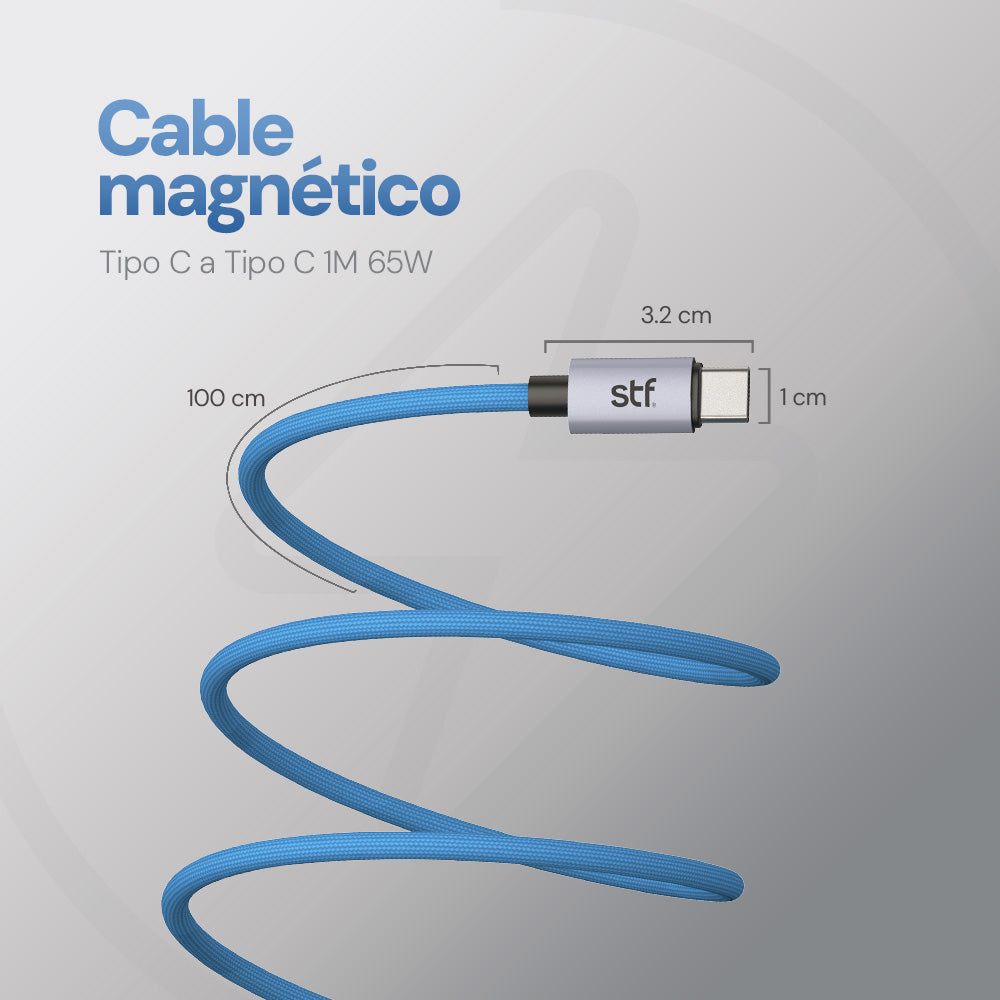 Cable Magnético Tipo C a Tipo C STF Carga Rápida, 65W, Transferencia de datos, Azul