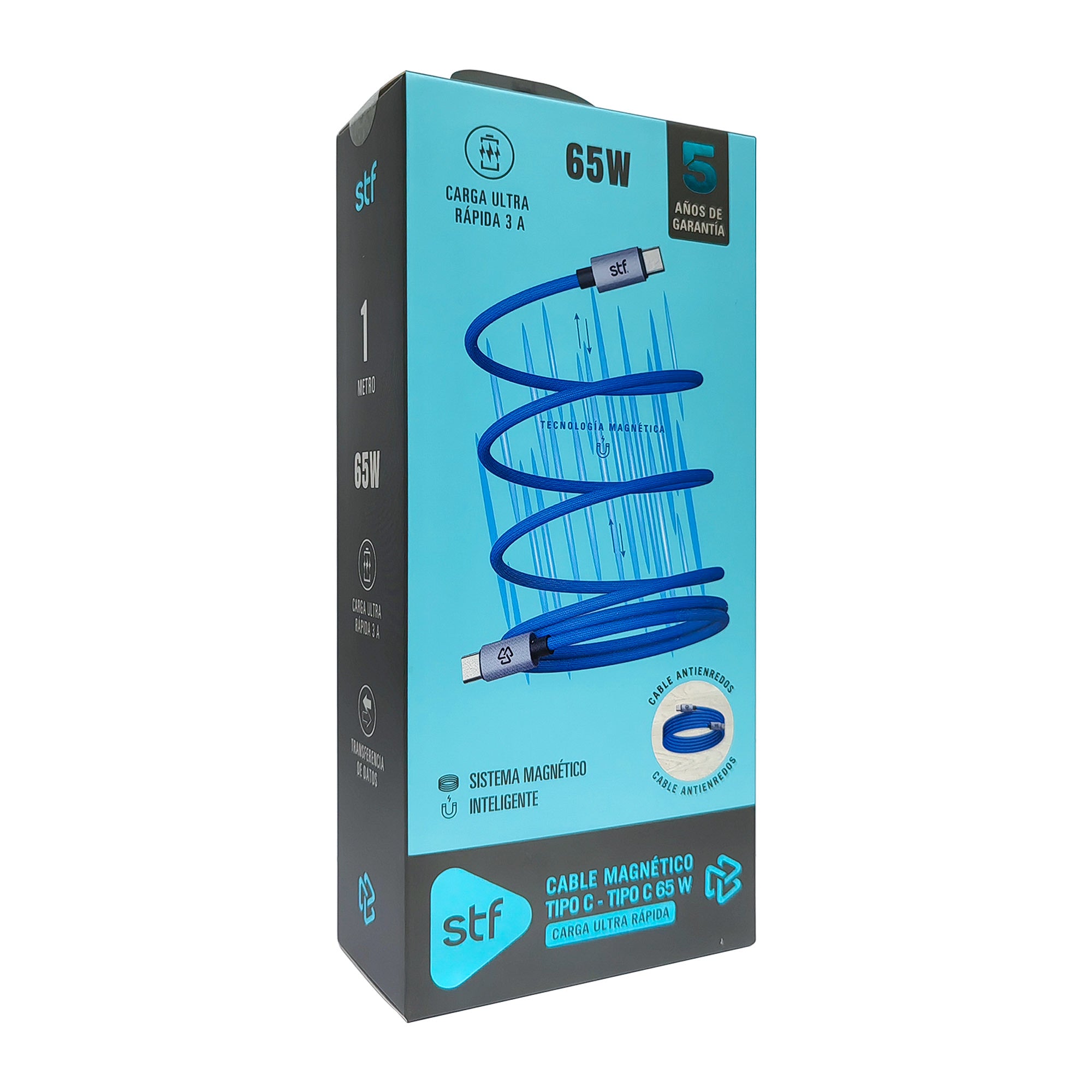 Cable Magnético Tipo C a Tipo C STF Carga Rápida, 65W, Transferencia de datos, Azul