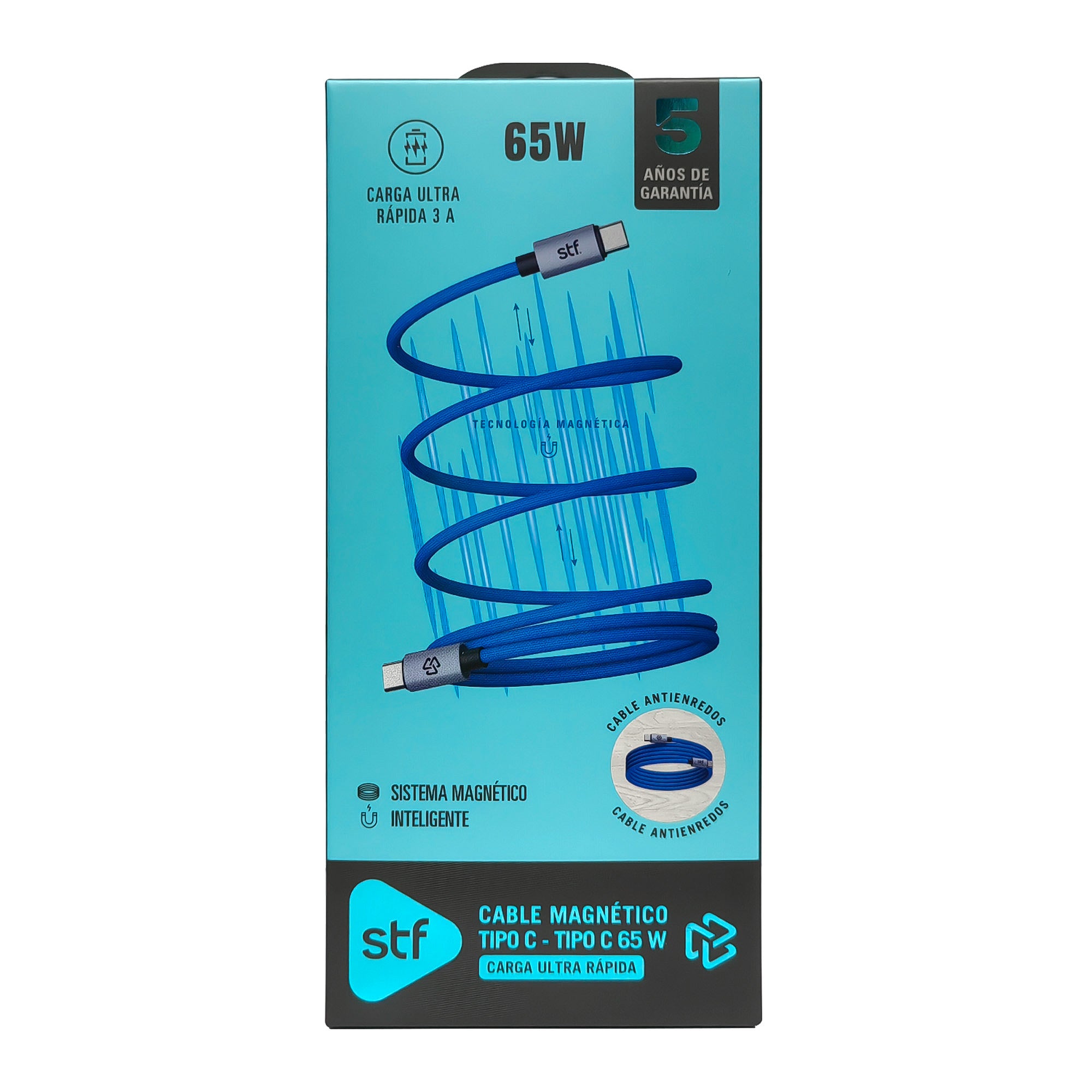 Cable Magnético Tipo C a Tipo C STF Carga Rápida, 65W, Transferencia de datos, Azul