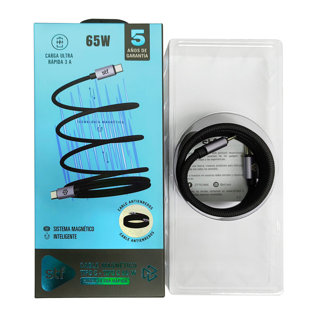 Cable Magnético Tipo C a Tipo C STF Carga Rápida, 65W, Transferencia de datos, Negro