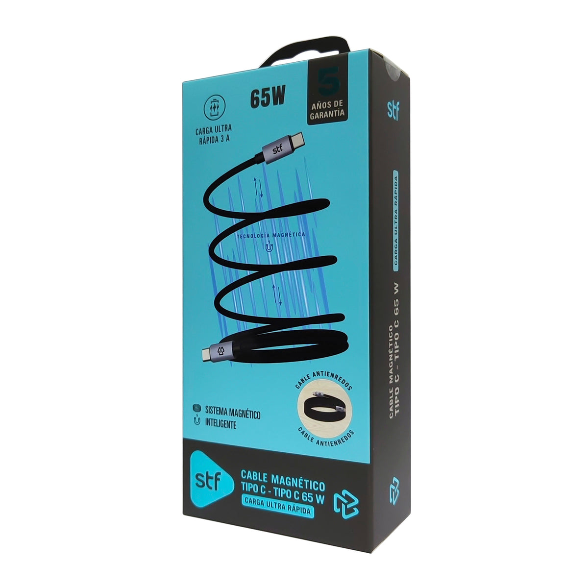 Cable Magnético Tipo C a Tipo C STF Carga Rápida, 65W, Transferencia de datos, Negro