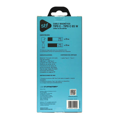 Cable Magnético Tipo C a Tipo C STF Carga Rápida, 65W, Transferencia de datos, Negro