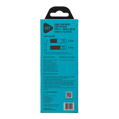 Cable Sujetador Tipo C STF 60W, Carga Rápida, Uso al Cuello, 120 cm