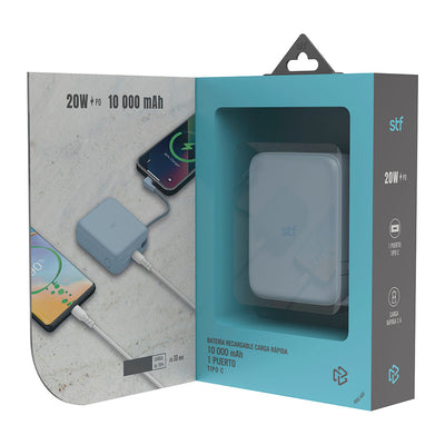 Batería Portátil Power Bank STF 10000 mAh 20W PD Cable tipo C integrado Azul