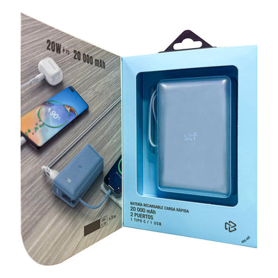 Batería Portátil Power Bank STF 20000 mAh 20W PD Cable tipo C Azul