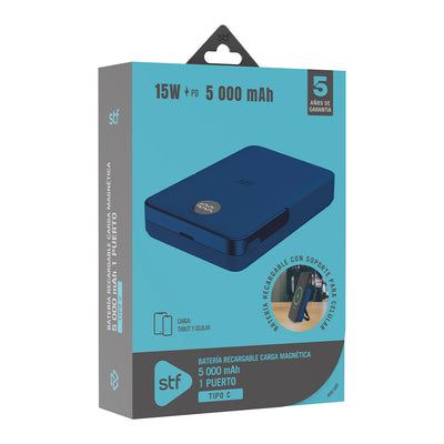 Batería Portátil Power Bank STF 5000 mAh 20W Carga Magnética Azul
