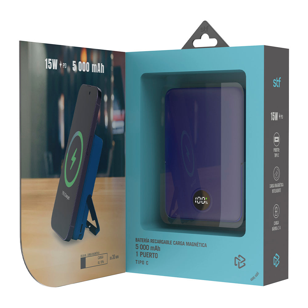 Batería Portátil Power Bank STF 5000 mAh 20W Carga Magnética Azul