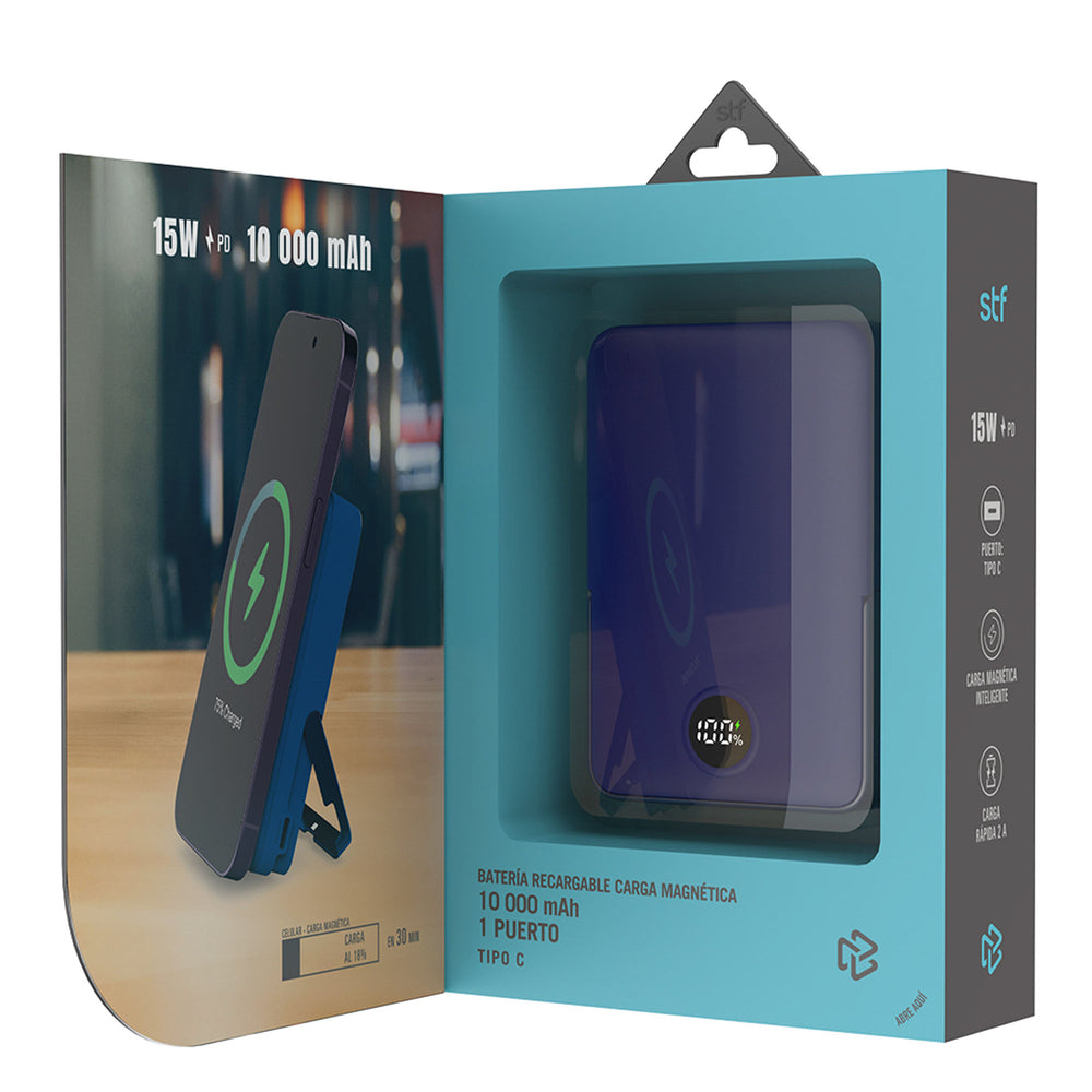 Batería Portátil Power Bank STF 10000 mAh 20W Carga Magnética Azul
