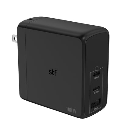 Cargador Pared STF GaN 100W 3 Puertos Tipo C Dual + USB Carga Ultra Rápida