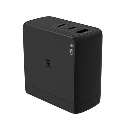 Cargador Pared STF GaN 100W 3 Puertos Tipo C Dual + USB Carga Ultra Rápida