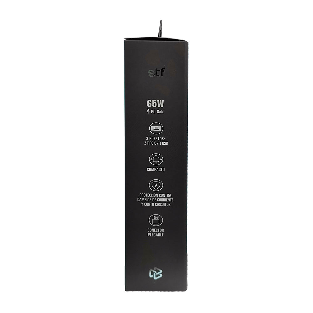 Cargador Pared STF GaN 65W 3 Salidas + Adaptadores UK/EU/AU Carga Ultra Rápida