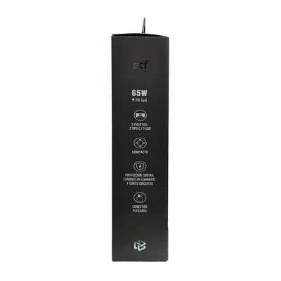 Cargador Pared STF GaN 65W 3 Salidas + Adaptadores UK/EU/AU Carga Ultra Rápida
