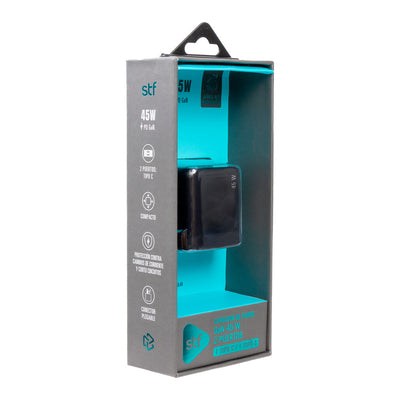 Cargador Pared STF GaN 45W Dual Tipo C Carga Ultra Rápida Enchufe Plegable