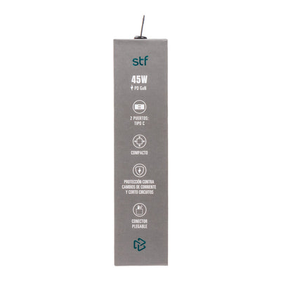 Cargador Pared STF GaN 45W Dual Tipo C Carga Ultra Rápida Enchufe Plegable