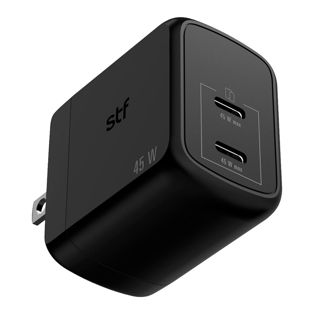 Cargador Pared STF GaN 45W Dual Tipo C Carga Ultra Rápida Enchufe Plegable