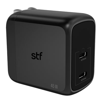 Cargador Pared STF GaN 45W Dual Tipo C Carga Ultra Rápida Enchufe Plegable