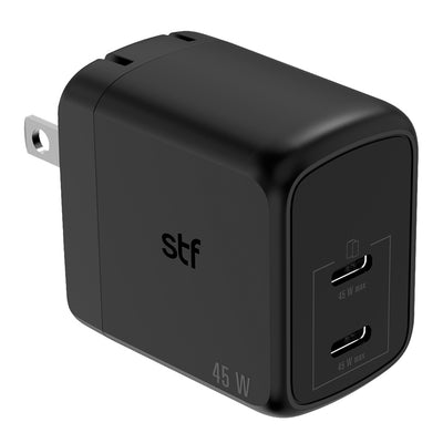 Cargador Pared STF GaN 45W Dual Tipo C Carga Ultra Rápida Enchufe Plegable