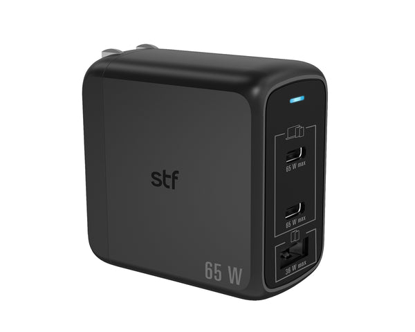Cargador Carga Ultra Rapida 65W | STF GaN | 3 Puertos 2 tipoC 1 USB