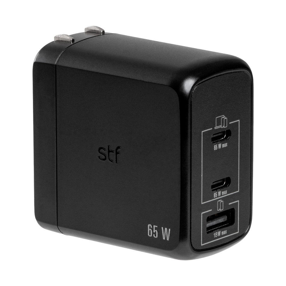 Cargador Pared STF GaN 65W 3 Salidas Tipo C Dual + USB Carga Ultra Rápida