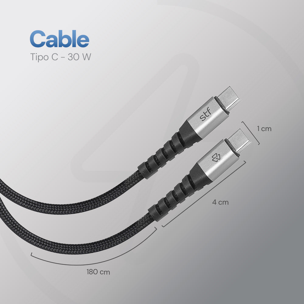 Cable Tipo C a Tipo C STF 30W Carga Rápida PD 1.8m Textil/Aluminio