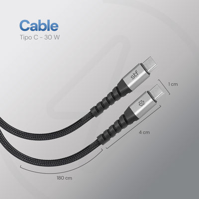 Cable Tipo C a Tipo C STF 30W Carga Rápida PD 1.8m Textil/Aluminio