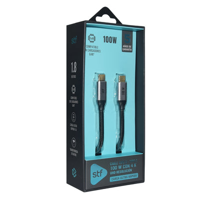 Cable USB C a C STF 100W 4K UHD 1.8m Super Carga Ultra Rápida y Video