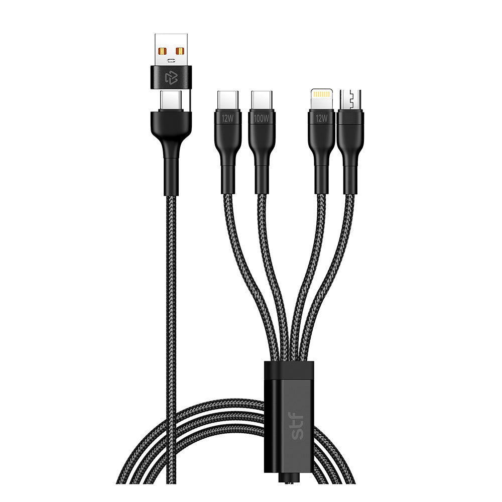 Cable 4 en 2 STF Carga Ultra Rápida USB/Tipo-C a Micro USB/Lightning/USB-C 100W