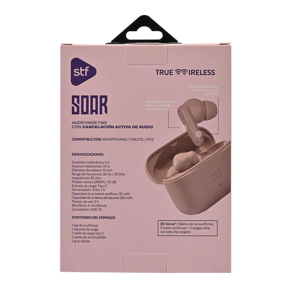 Audifonos Inalambricos Tws Soar STF 20hrs Uso ANC 4 Micrófonos Rosa
