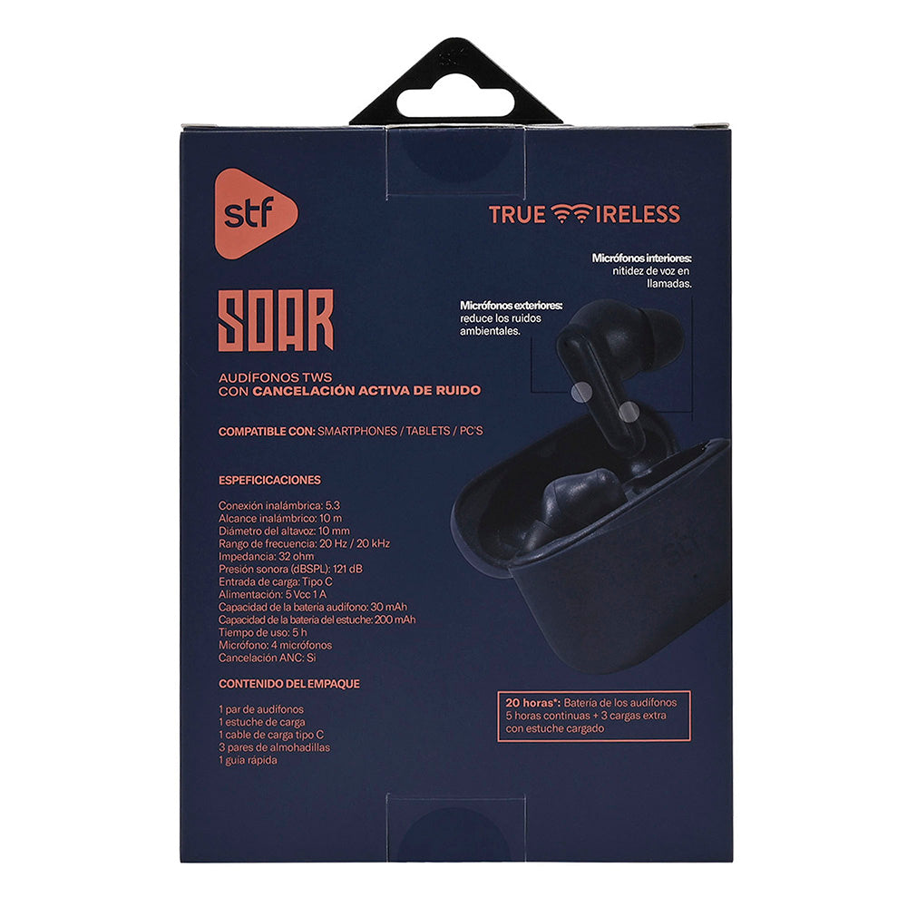 Audifonos Inalambricos Tws Soar STF 20hrs Uso ANC 4 Micrófonos Azul