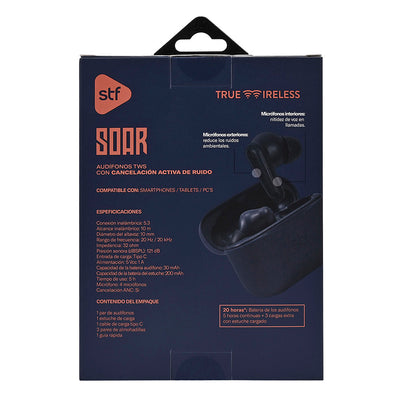 Audifonos Inalambricos Tws Soar STF 20hrs Uso ANC 4 Micrófonos Azul