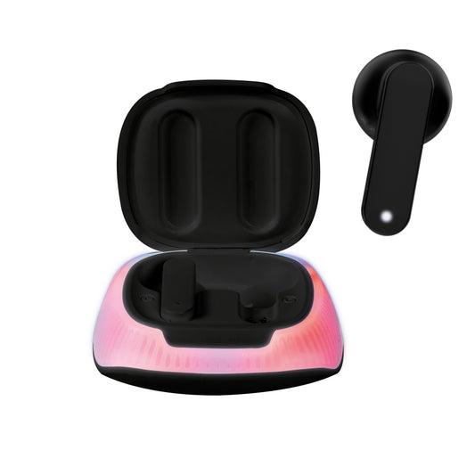 Audífonos STF LIGHTWAVE: TWS Negros con Micrófono, Luz RGB y Base Recargable