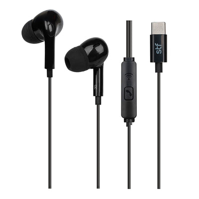 Audífonos alámbricos In Ear STF Tipo C, Manos libres con micrófono, Negro