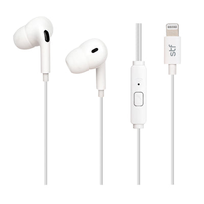 Audífonos alámbricos In Ear STF Tipo lightning, Manos libres con micrófono, Blanco