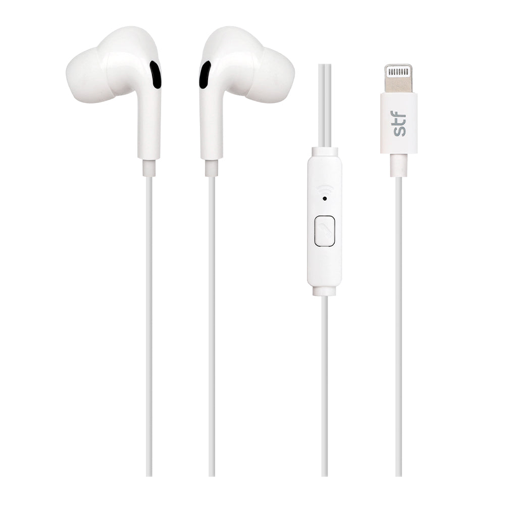 Audífonos alámbricos In Ear STF Tipo lightning, Manos libres con micrófono, Blanco
