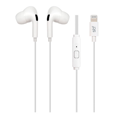 Audífonos alámbricos In Ear STF Tipo lightning, Manos libres con micrófono, Blanco
