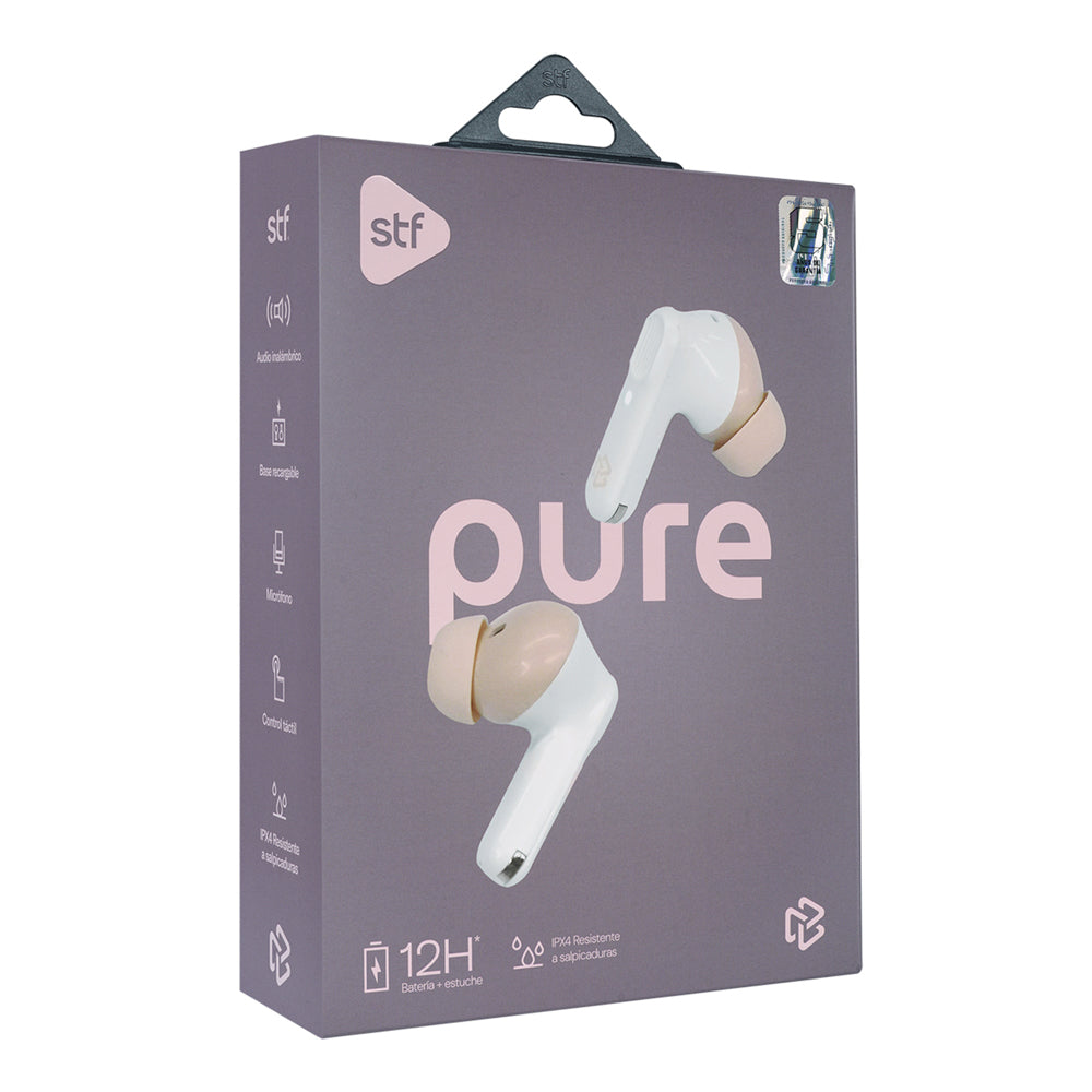 Audifonos Inalambricos Tws Pure STF 12hrs Uso Proteccion IPX4 Blanco