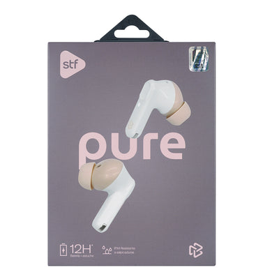 Audifonos Inalambricos Tws Pure STF 12hrs Uso Proteccion IPX4 Blanco