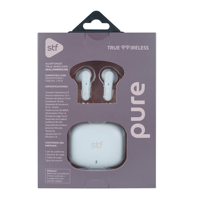 Audifonos Inalambricos Tws Pure STF 12hrs Uso Proteccion IPX4 Blanco