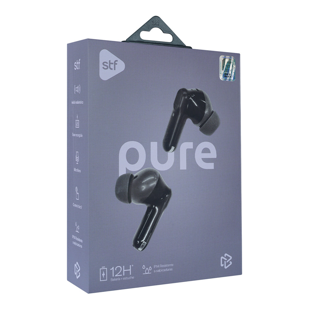 Audifonos Inalambricos Tws Pure STF 12hrs Uso Protección IPX4 Negro