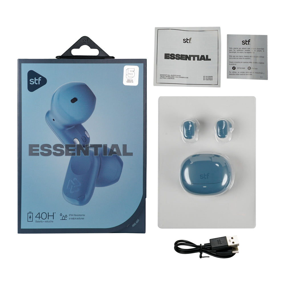 Audifonos Inalambricos Tws Essential STF 40hrs Uso Protección IPX4 Azul