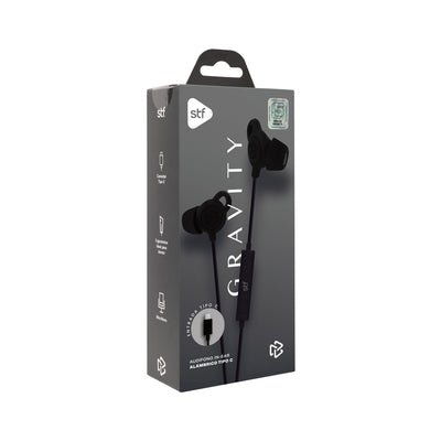 Audifonos alámbricos In Ear Gravity STF Tipo C, Micrófono, Negro