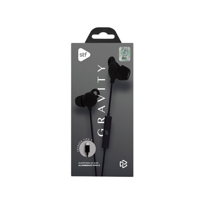 Audifonos alámbricos In Ear Gravity STF Tipo C, Micrófono, Negro
