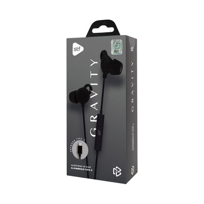 Audifonos alámbricos In Ear Gravity STF Tipo C, Micrófono, Negro