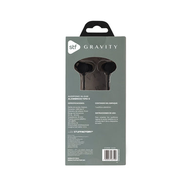 Audifonos alámbricos In Ear Gravity STF Tipo C, Micrófono, Negro