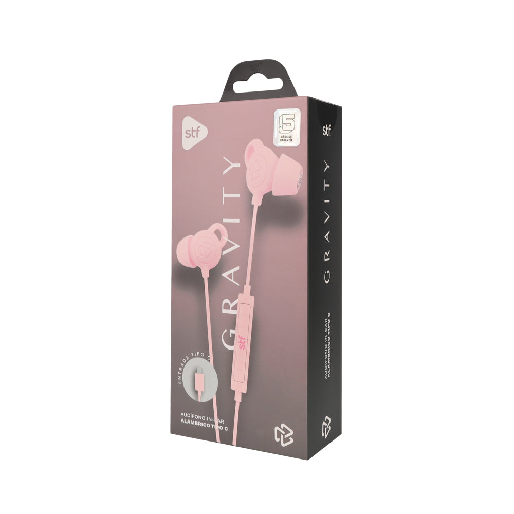 Audifonos alámbricos In Ear Gravity STF Tipo C, Micrófono, Rosa