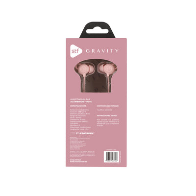 Audifonos alámbricos In Ear Gravity STF Tipo C, Micrófono, Rosa